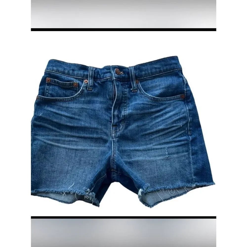 Madewell Cutoff  Blue Mid Rise Raw Hem Distressed Jean Casual Summer Shorts 25